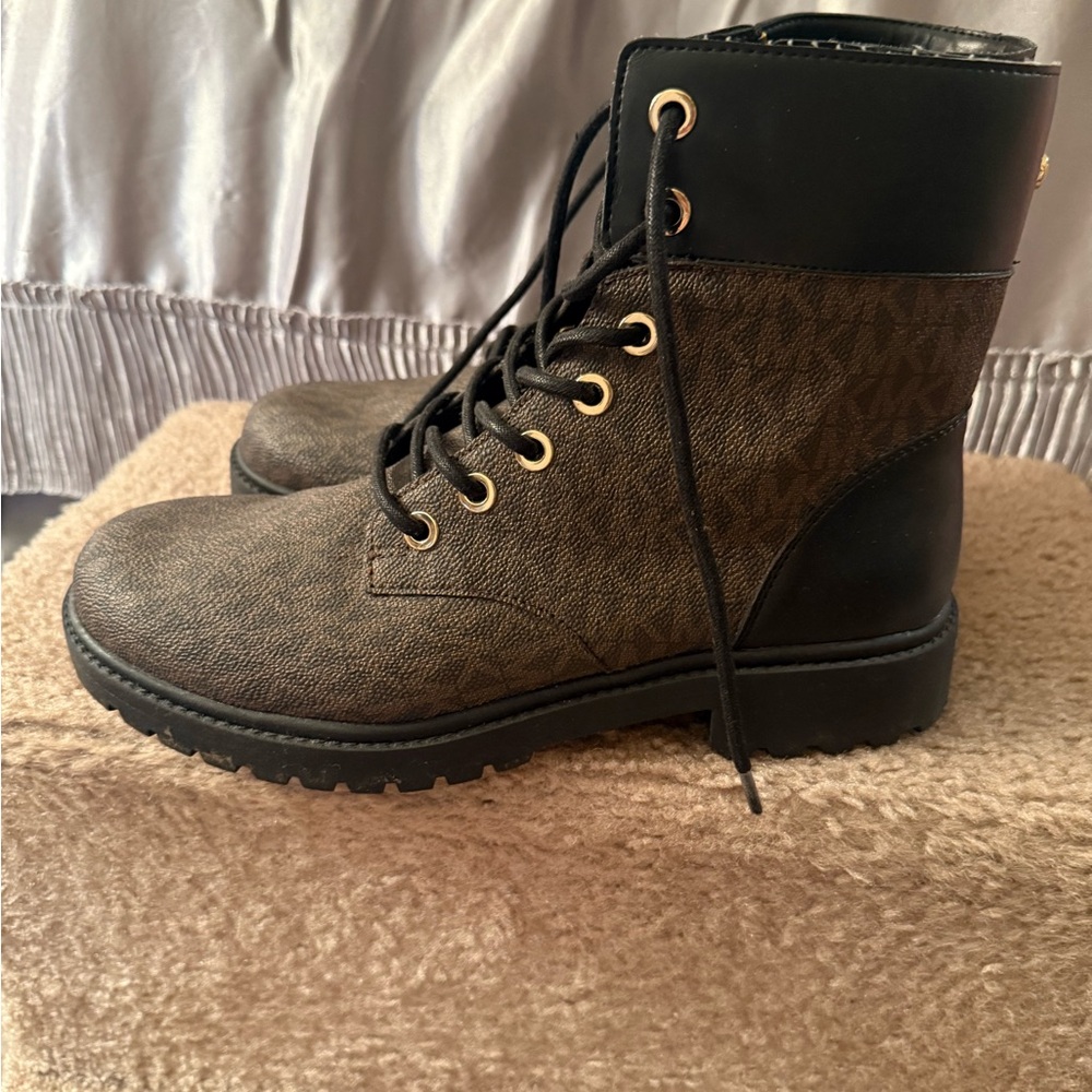 Michael Kors Black and Brown Lace-Up Ankle Boots